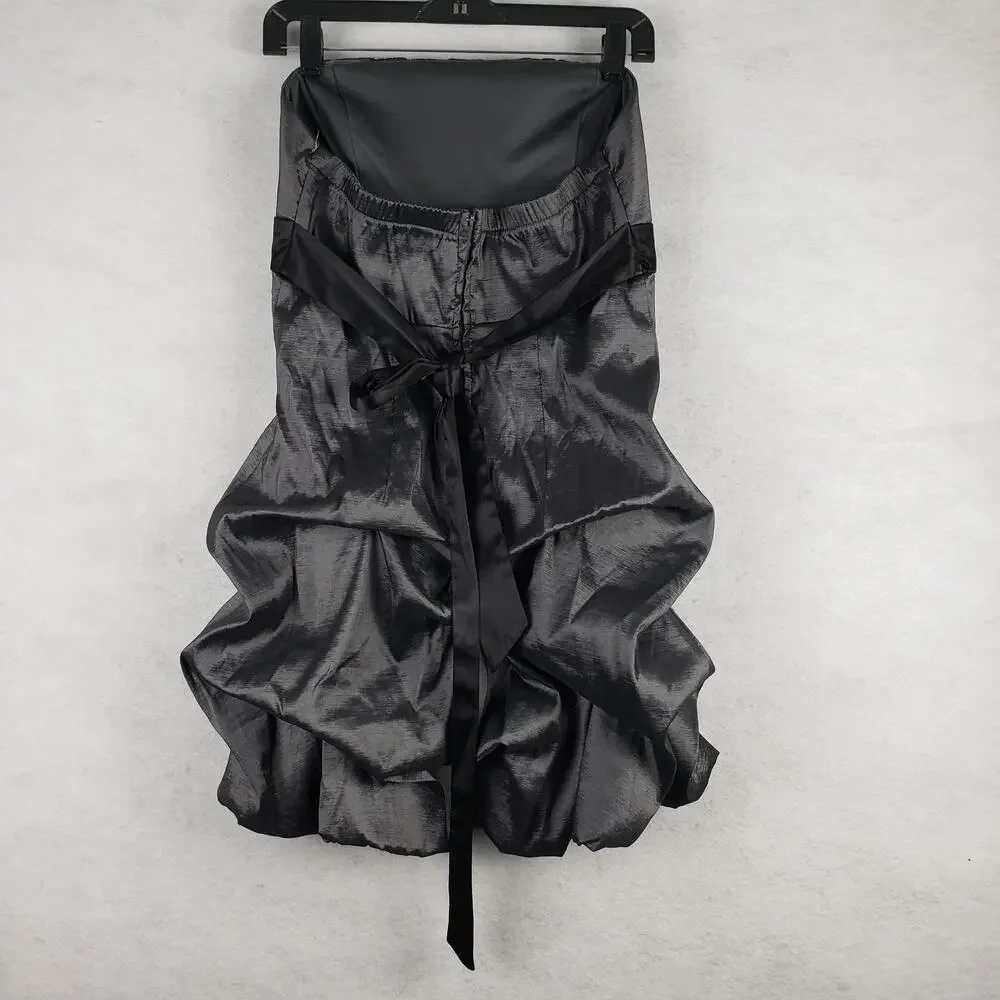 Alyn Paige Size 11/12 Strapless‎ Draped Bubble Dress Gray Satin Formal Rosette - Picture 4 of 7